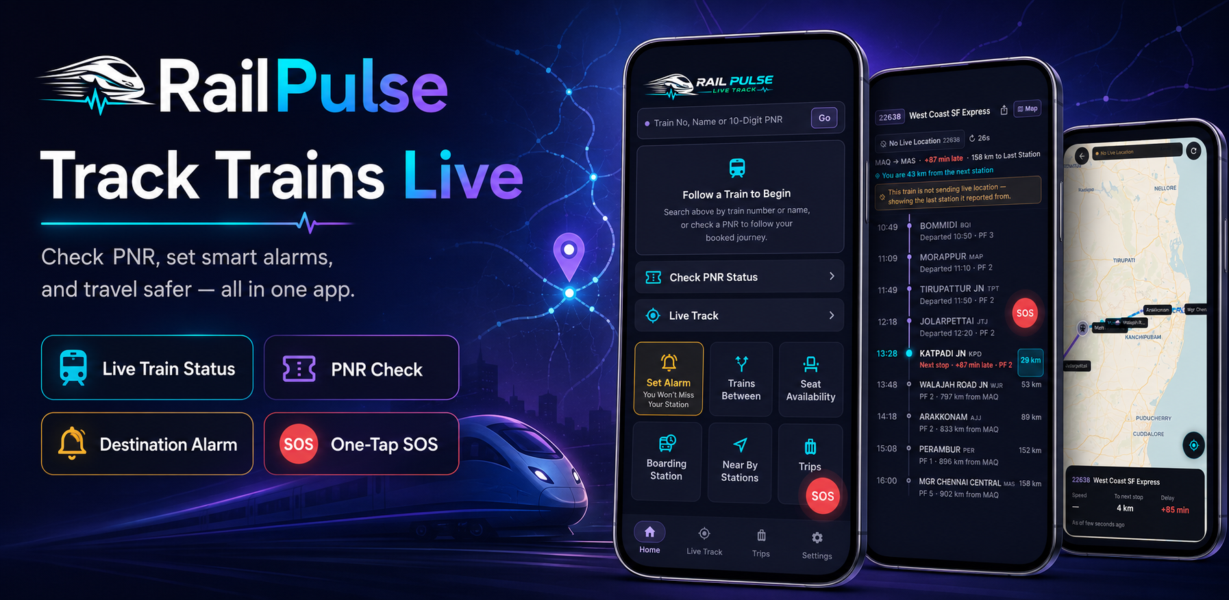 RailPulse app screens